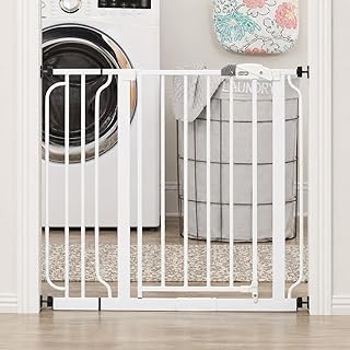 Regalo Safety 29-38.5" Baby Gate for Doorways & Bottom of Stairs, Pressure Mounted Baby Gate with Door for Babies, Toddlers & Pets, Tested & Safe for 30 Years, American Designed, American Owned, White