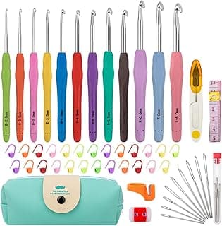 Knitting Needles with Ergonomic Handles for Arthritic Hands, Crochet Needle Kit with Blue Case for Crocheters