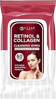 Clear Beauty Cleansing Face Wipes with Retinol & Collagen - Dermatologist Tested, Anti Aging Korean Skin Care - Makeup Remover, Smooths Fine Lines, Hydrates For Glowing Skin - Clean Beauty - 60 Count