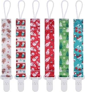 Baby Pacifier Clip,Paci Leash Binky Clips for Baby Boys and Girls,Newborn Essentials,Pack of 6 Gift Set. (Christmas)