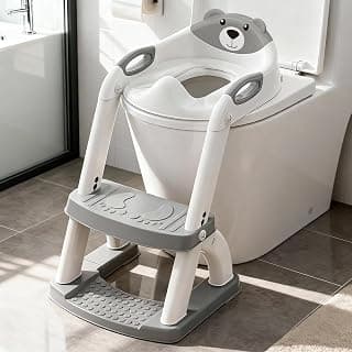 Potty Training Toilet for Toddlers, 2-in-1 Potty Training seat, Anti-Slip | SKYROKU, Fits Round & Elongated Toilets, 6 Heights, Splash Guard, Foldable, Holds 200+ lbs, Step Stool, Dishwasher Cushion