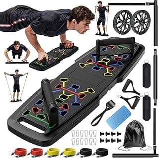 Perfect Gift Idea: MQRW Push Up Board,Home Gym,Portable Exercise Equipment,Pilates Bar and 20 Fitness Accessories with Resistance Bands and Ab Roller Wheel,Full Body Workout at Home