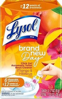 Lysol Click Gel Automatic Toilet Bowl Cleaner, Toilet Gel Stamp, Toilet Freshener, Bathroom Essentials, Refreshing Mango & Hibiscus Scent, 6 Count (Pack of 1)