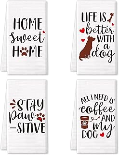 Vansolinne Funny Dog Kitchen Towels Funny Tea Towel Hand Towels Flour Sack Towels Decorative Dish Towel with Sayings Gift for Mom Housewarming Gift Set of 4