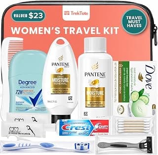 15-Piece Women’s Travel Toiletry Kit – With Premium Brand-Name Toiletries | TSA Approved Travel Essentials with Shampoo, Conditioner, Body Wash, Deodorant & Oral Care in Clear Bag
