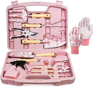 12-Piece Gardening Tool Set, Heavy-Duty Garden Tools for Women | Floral Print Rust-Proof Trowel, Rake, Weeder & Pruner with Hard Case, Ideal Gardening Set Gifts for Mom & Plant Lovers