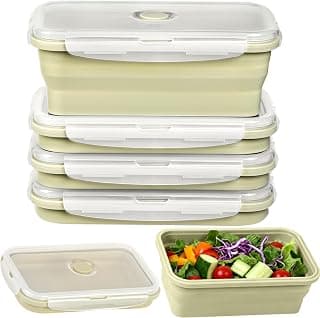 Foldable Stacking Silicone Lunch Containers with Lids for Travel, Camping, Microwave, Freezer and Dishwasher Safe