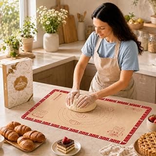 Extra Thick Silicone Baking Mat with Recipes - 26x16 inch Non Stick Pastry Mat with Measurements for Sourdough, Macarons, Bread, Pizza, Dough Rolling, Kneading, Heat Resistant to 480°F Gift for Baker