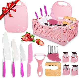 Kids Kitchen Knife Set for Real Cooking & Basket,Montessori Toys for 4 5 6 7 8 9 10 Year Old Girls Birthday Gifts, Knife Set, Kitchen Tools