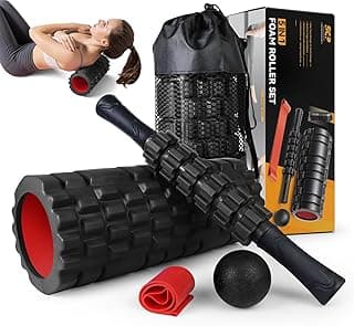 SUBCULTUREPICK 5 in1 Foam Roller Set, Trigger Point Foam Roller Deep Tissue | Massage Roller Stick, Massage Ball, Resistance Band for Physical Therapy, Pilates Yoga,Fitness Exercise for Whole Body Black