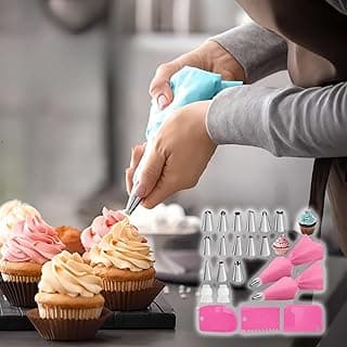 21pcs Cake Decorating Tool Kit – Includes 2 Silicone Reusable Piping Bags, 16 Piping Tips, 3 Cake Scrapers – DIY Cake Decorations and Baking Tools