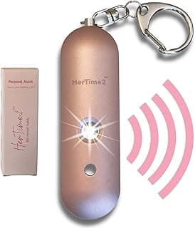HerTime2 Personal Safety Alarm for Women - Loud Self Defense Siren, Waterproof Keychain with Strobe Light - Battery Powered, Rose Gold