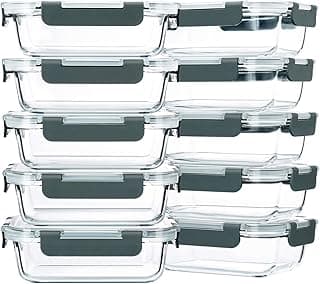 Glass Meal Prep Containers,Airtight Lunch Containers with Lids, Microwave, Oven, Freezer and Dishwasher Friendly, BPA Free