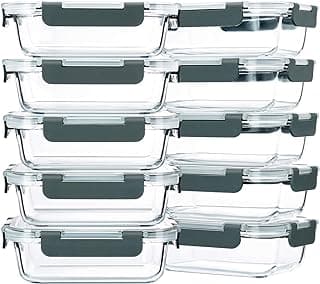 Glass Meal Prep Containers,Airtight Lunch Containers with Lids, Microwave, Oven, Freezer and Dishwasher Friendly, BPA Free