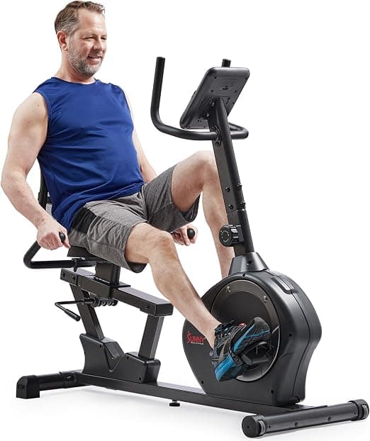 Perfect Gift Idea: Sunny Health & Fitness Smart Heavy-Duty Recumbent Bike w/Wide Cushioned Seat & Back, Indoor Cycling Machine for Adult/Seniors Home Exercise, Free SunnyFit App Connect, Optional Workout Training Bands