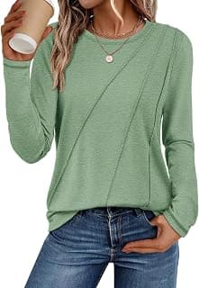 Womens Long Sleeve Shirts Pleated Crew Neck Casual Tops