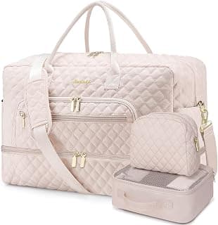 Large Women's Travel Duffle, Weekender with Shoe Compartment, Carry On Overnight Bag, Gym Duffel with Wet Pocket, Hospital Bags for Labor and Delivery 3 PCS Set