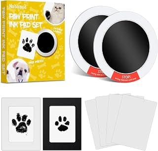 Nabance Inkless Paw Print Kit for Dogs, Cats, Pet Paw & Nose Print, 2 Pack | Round Ink Pad & Paper Frame, Clean Touch Dog Nose & Baby Handprint Kit, Keepsake Gifts for Pet Lovers, New Moms