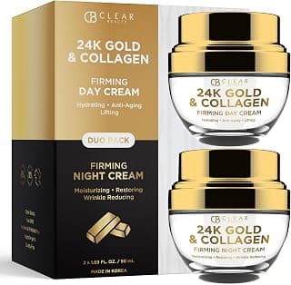 Clear Beauty 24K Gold & Collagen Face Moisturizer - Dermatologist Tested, Anti Aging, Korean Skin Care - Hydrates, Firms, Smooths For Youthful Skin - Vegan, Clean Beauty - Duo Pack
