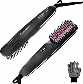 Hair Straightener Brush for Women, 2-in-1 Hot Comb & Straightening Brush with 9 Temperature Settings, Up to 450℉ for Frizz-Free, Smooth Hair – Perfect for Home, Office & Travel (Grey)