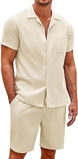 Men's 2 Pieces Casual Beach Outfits Short Sleeve Button Down Shirts Summer Short Set