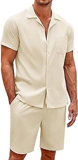 Men's 2 Pieces Casual Beach Outfits Short Sleeve Button Down Shirts Summer Short Set