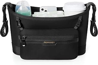 Momcozy Slim Stroller Organizer with 2 Insulated Cup Holders | Non-Slip Silicone Straps with Detachable Mini Pouch, Dense-Weave Parent Console, Fits UPPAbaby, Doona, Graco and More