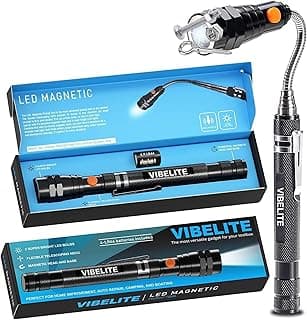 VIBELITE Extendable Magnetic Flashlight with Telescoping Magnet Pickup Tool- Dad Gifts for Husband, Dad, Men, Women, Him, Mechanic, Birthday Gifts for Men, Cool Gadget, Black