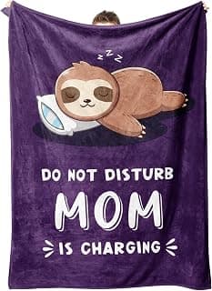 Funny Gifts for Mom, Mom is Charging Sloth Blanket, Birthday Gifts for Moms from Daughter Son, Moms Gift for Christmas, Soft Sloth Throws Blanket for Mother 60" x 50"