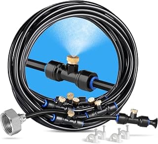 HOMENOTE Misting Cooling System, 26FT (8M) Misting Line + 7 Brass Mist Nozzles + Brass Adapter(3/4") Outdoor Mister for Patio Backyard Garden Greenhouse