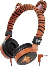 Planet Buddies Kids Tiger Wired Headphones with Cord, Safe Volume for Kids | Toddler Safe, Foldable, On-Ear Corded Animal Headphone for Girls, Boys with Mic for iPad, Tablet, Airplane, School & Travel