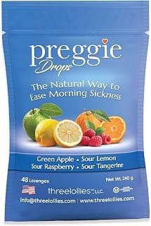Three Lollies Preggie Pop Drops - 48 Lozenges - Ease Morning Sickness During Pregnancy, Made with Essential Oils & Fruit Extracts - Natural Lozenges for Nausea, Lemon, Tangerine, Raspberry & Apple