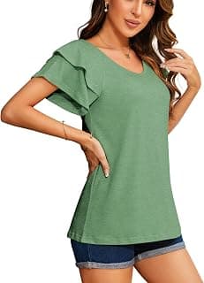 Summer Tops for Women 2025 Puff Sleeve Business Casual Blouses V-Neck Shirt