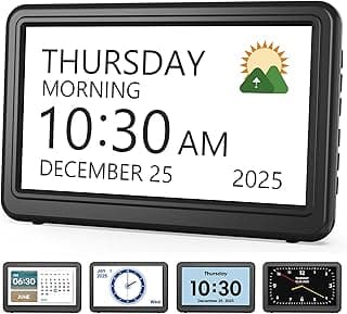 Clock with Day and Date for Elderly,7" Large Display Digital Calendar Clock | Day Clocks with 20 Custom Alarms and Medicine Reminders, Dimmable Dementia Alzheimers Clocks for Seniors(Ac Powered)