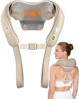 Neck Massager with Heat Cordless: Shiatsu Back Shoulder Massage Tools for Pain Relief Deep Tissue Electric 4D Kneading for Muscle Remedy Lymphatic Drainage Gifts for Men Women Mom Dad (Brown)