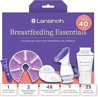 Lansinoh You’ve Got This Breastfeeding Essentials Kit for New Moms, 77-Piece Gift Set with Nursing Pads, Breastmilk Storage Bags, Nipple Cream, Hot & Cold Therapy Packs, and Silicone Breast Pump