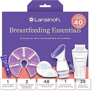 Lansinoh You've Got This Breastfeeding Essentials Kit for New Moms | 77-Piece Gift Set with Nursing Pads, Breastmilk Storage Bags, Nipple Cream, Therapy Packs, and Silicone Breast Pump