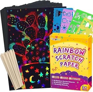 Rainbow Scratch Paper Art for Kids - 100 Pcs Magic Rainbow Scratch Paper Off Set Scratch Easter Crafts Arts Supplies Kits Pads Sheets for Party Games Valentine's Day Christmas Birthday Gifts