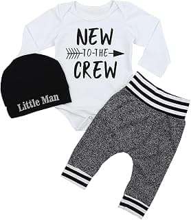 Amazon Deal Alert: Newborn Baby Boy Clothes New to The Crew Letter Print Romper+ Pants+Hat 3PCS Outfit
