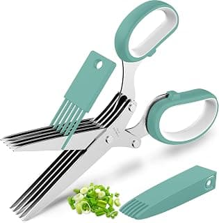 Fun Unique Kitchen Gadgets: Herb Scissors Set - Updated 2026 Cool Kitchen Tools for Cutting Fresh Garden Herbs - Sharp 5-Blade Shears with Cover, Anti-Rust Stainless Steel, Dishwasher Safe (Blue)