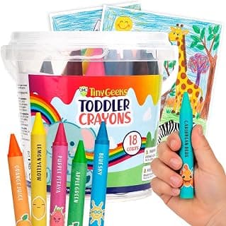 18 Jumbo Crayons for Toddlers - Washable, Non-Toxic Large Crayons for Kids | 18 toddler crayons with coloring sheets - teacher-approved, a fun gift for toddlers, stocking stuffers & party favors.