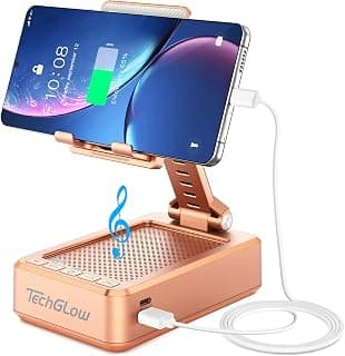 TechGlow Gifts for Men Women Foldable Cellphone Stand with Bluetooth Speaker and Charging Function Birthday Gift Idea for Mom Dad Cool Gadget Tech Gifts-Rose Gold
