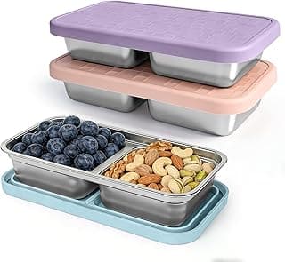 15 oz Snack Containers for Kids, Stainless Steel Lunch Box 3 Pack | Reusable Food Containers with Silicone leak resistant Lids. Perfect for School Lunch, Daycare, Travel and Portion Control