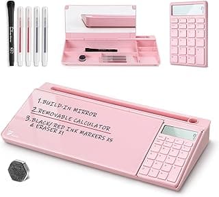 Trending on Amazon: TOWON Desk Dry Erase Board with Detachable Calculator, Small Glass Desktop Whiteboard, Desktop whiteboard - Glass Dry Erase White Board- Desk Computer Buddy for Home Office Supply, Pink, 17 x 6 in