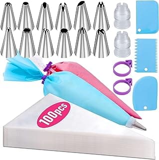 Cakes Decorating Kit Supplies with 1 Reusable Piping Bags 1 Couplers 12 Frosting Tips 2 Bag Ties 3 Cake Scraper