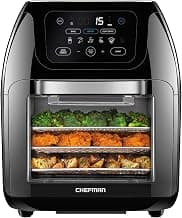 CHEFMAN Multifunctional Digital Air Fryer+ Rotisserie, Dehydrator, Convection Oven, 17 Touch Screen Presets Fry, Roast, Dehydrate, Bake, XL 10L Family Size, Auto Shutoff, Large Easy-View Window, Black
