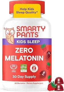 SmartyPants Kids Sleep Zero Melatonin Gummies with L-Theanine, Lemon Balm & Magnesium, Gluten Free, Clean Label, Drug Free Sleep Aid, Strawberry Flavor, 60 Gummies (30 Day Supply)