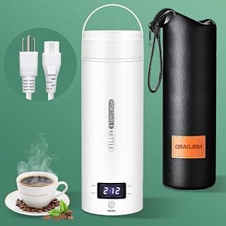 QRAGJBM Portable Electric Kettle Travel, 120V, 450ml, 4 Temperature Control | 304 Stainless Steel Lining, Auto Shut-Off, Boil Dry Protection, BPA-Free, Lightweight, For Hotel and Office (White)