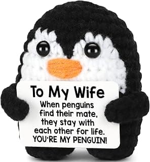 Gifts for Wife Her from Husband, to My Wife Handmade Positive Crochet Mini Funny Penguin, Romantic Wedding Anniversary Birthday Valentines Gifts for Women Her, Small I Love You Sign Decor