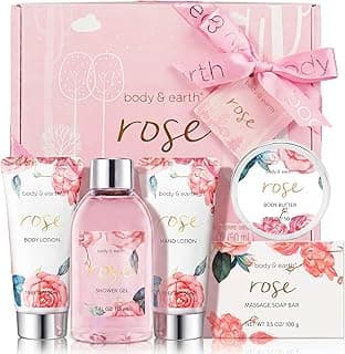BODY & EARTH Spa Gift Set for Women - Luxurious 5 Pcs Bath and Body Box, Rose Scent, Includes Body Wash, Body Butter, Body Lotion and More, Birthday Christmas Gifts for Mom Self Care Kit for Her